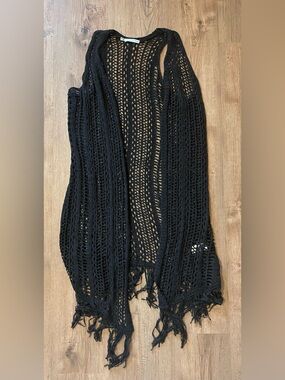 Maurices Black Open-Weave Fringe Topper